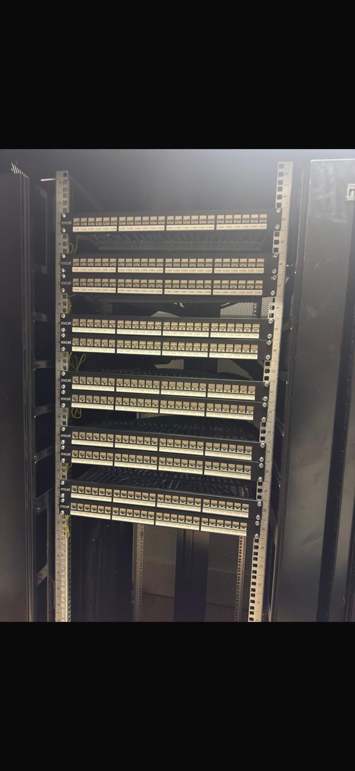 Cabinet fully populated with copper patch panels
